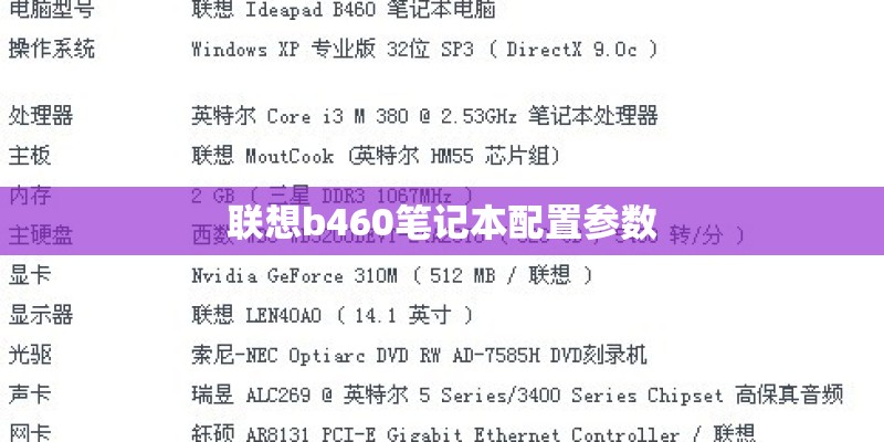 联想b460笔记本配置参数 联想b460笔记本配置参数